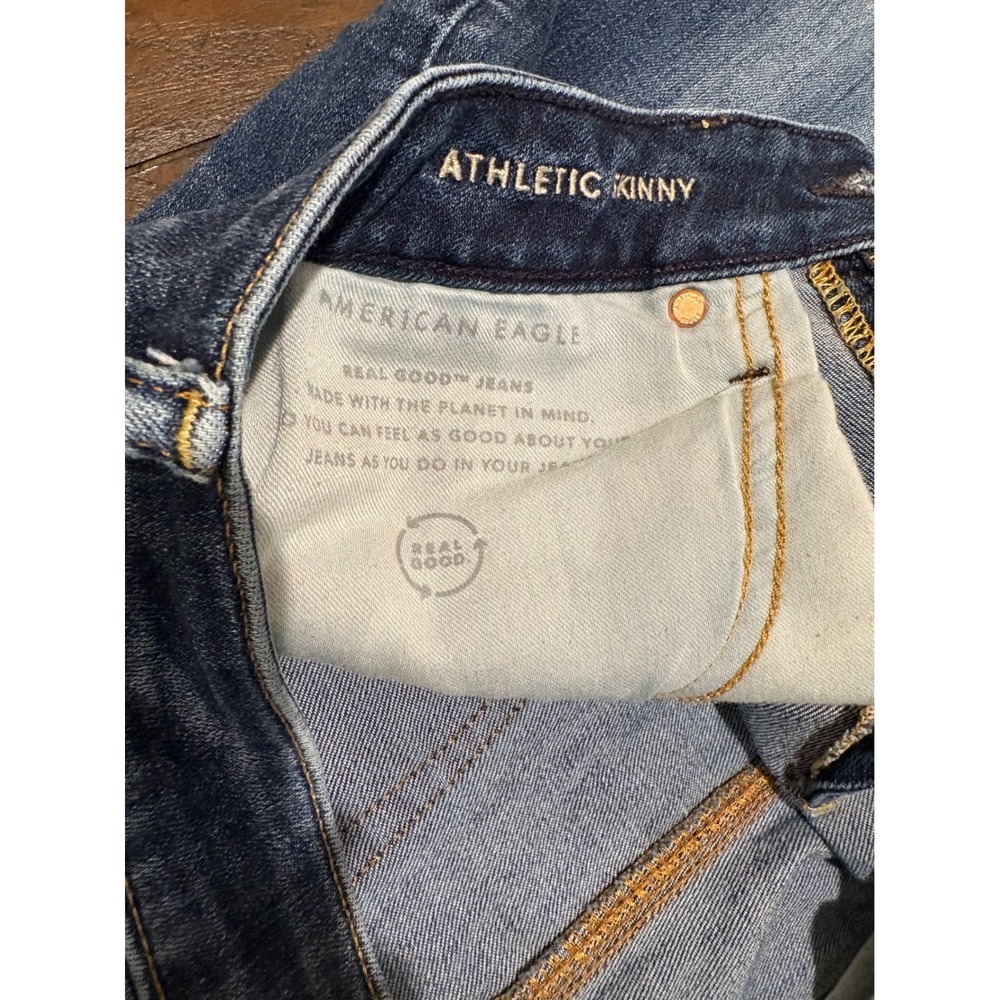 American Eagle Airflex+ Temp Tech Slim Jeans Dark Wash Distressed Mens 31x29 - Picture 10 of 10